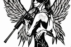 an angel with a rifle and a tear drop tattoo idea