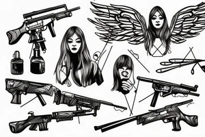 an angel with a rifle and a tear drop tattoo idea