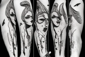 an angel with a rifle and a tear drop tattoo idea