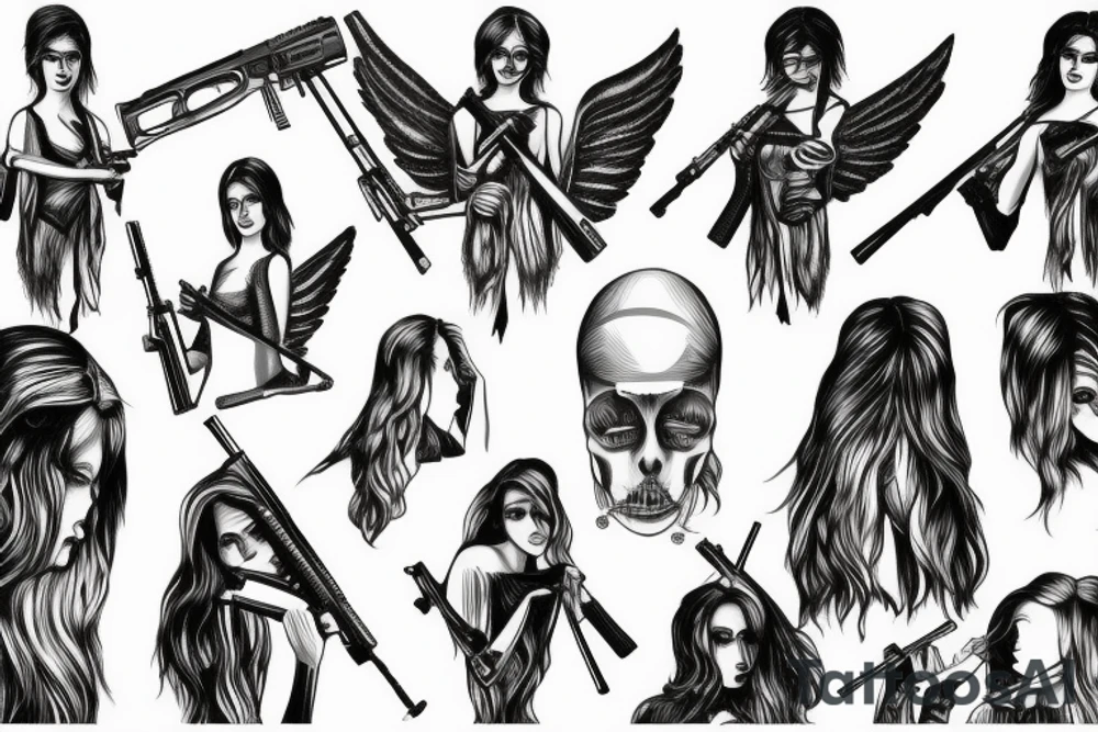 an angel with a rifle and a tear drop tattoo idea