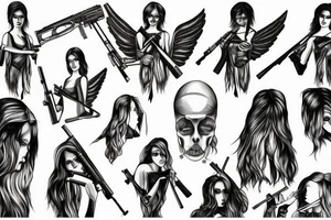 an angel with a rifle and a tear drop tattoo idea