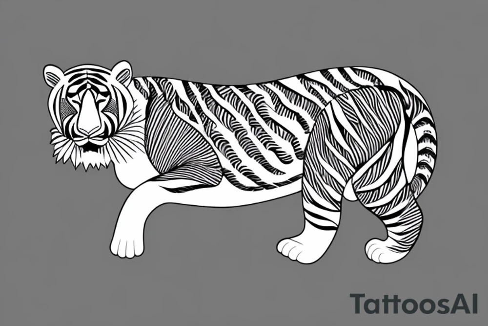 Sleeping tiger with a running horse tattoo idea