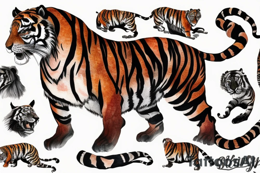 Sleeping tiger with a running horse tattoo idea