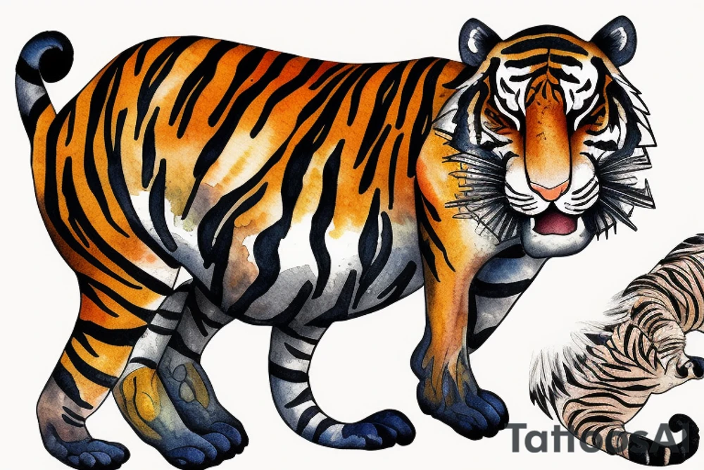 Sleeping tiger with a running horse tattoo idea