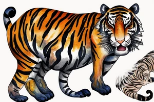 Sleeping tiger with a running horse tattoo idea