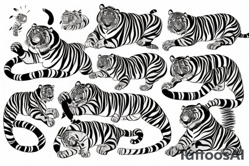 Sleeping tiger and running horse tattoo idea