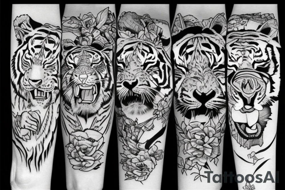 Sleeping tiger and running horse tattoo idea