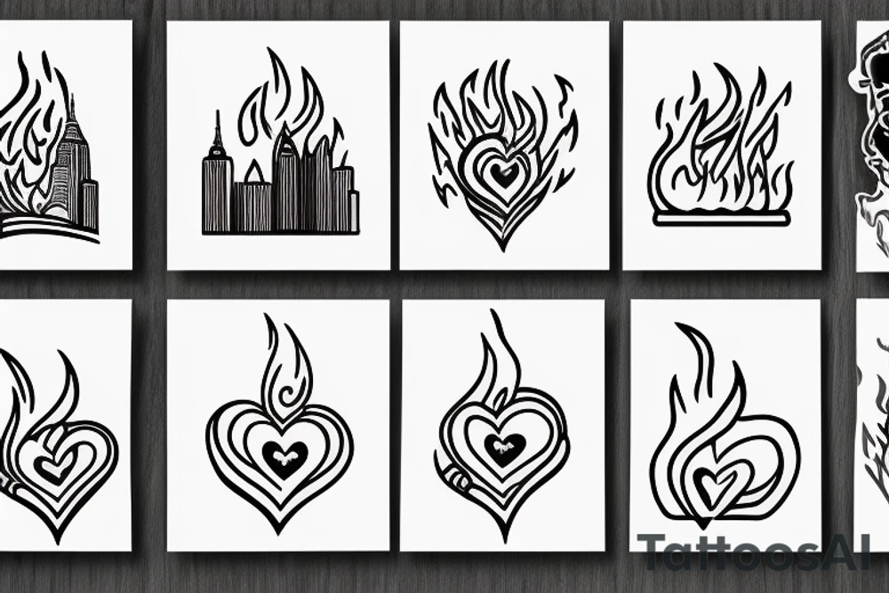 a flame with a heart in and nyc written on the side tattoo idea