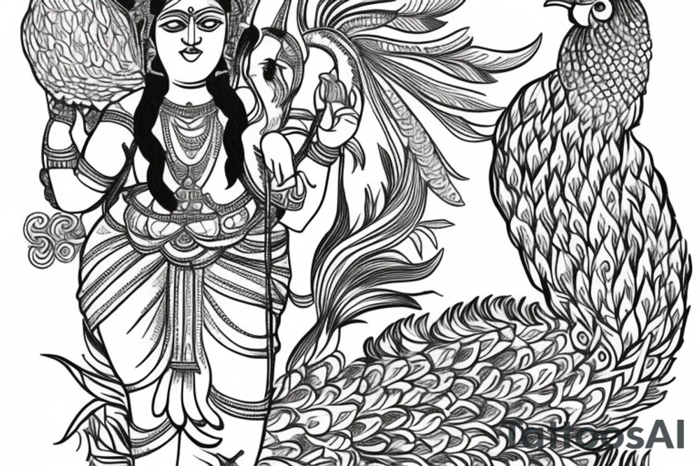 Lord Murugan with rooster and peacock tattoo idea