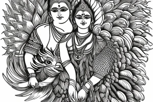 Lord Murugan with rooster and peacock tattoo idea