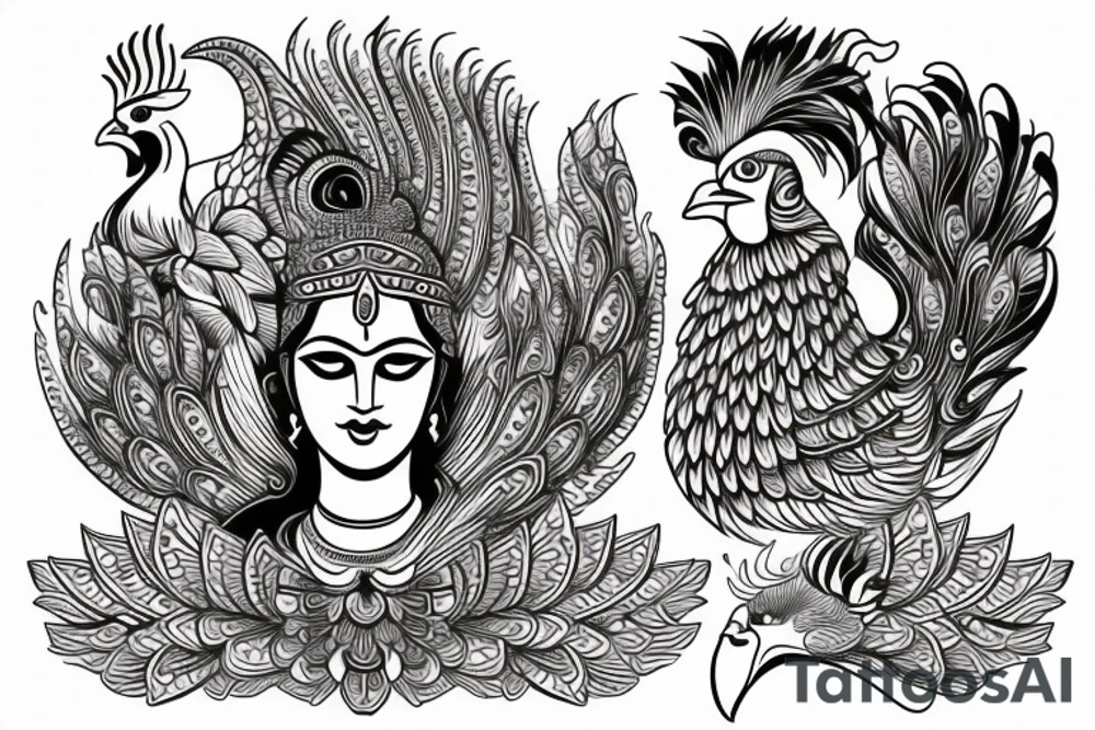 Lord Murugan with rooster and peacock tattoo idea