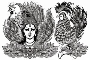 Lord Murugan with rooster and peacock tattoo idea