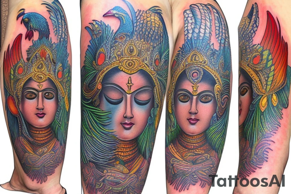 Lord Murugan with rooster and peacock tattoo idea