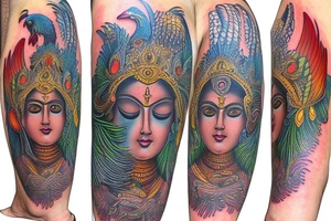 Lord Murugan with rooster and peacock tattoo idea