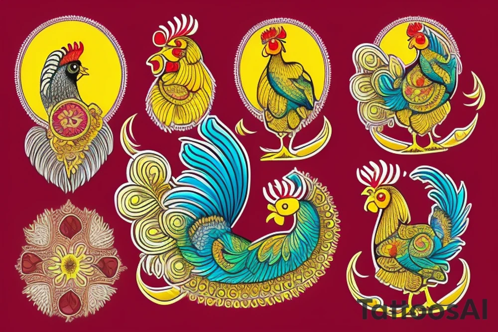 Lord Murugan with rooster and peacock tattoo idea