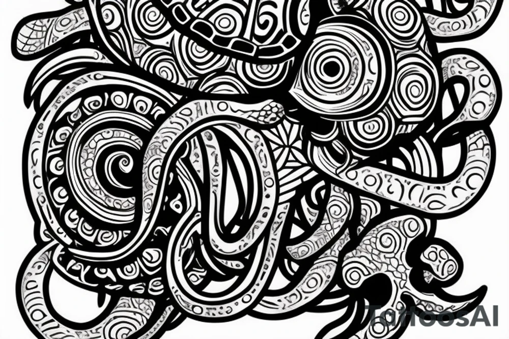 turtle, unhatched egg, giant pacific octopus in a cycle tattoo idea