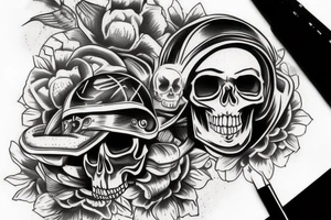 Skull in motorcycle helmet tattoo idea