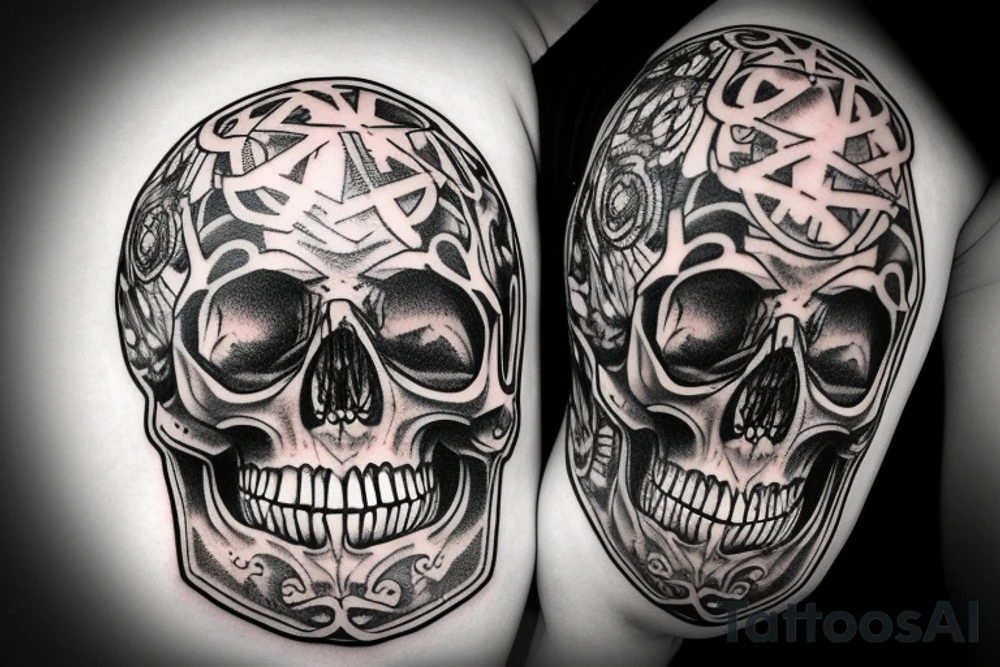 Skull in motorcycle sportsbike helmet tattoo idea