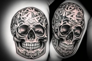 Skull in motorcycle sportsbike helmet tattoo idea