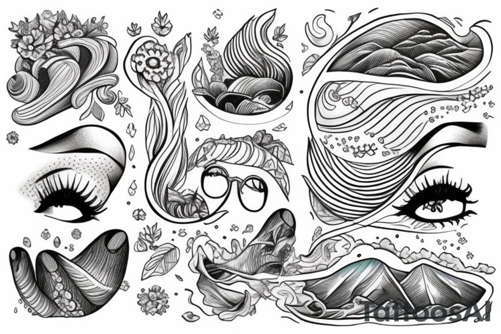 uma garota observando um lago com um grande planeta na frente dela tattoo idea
