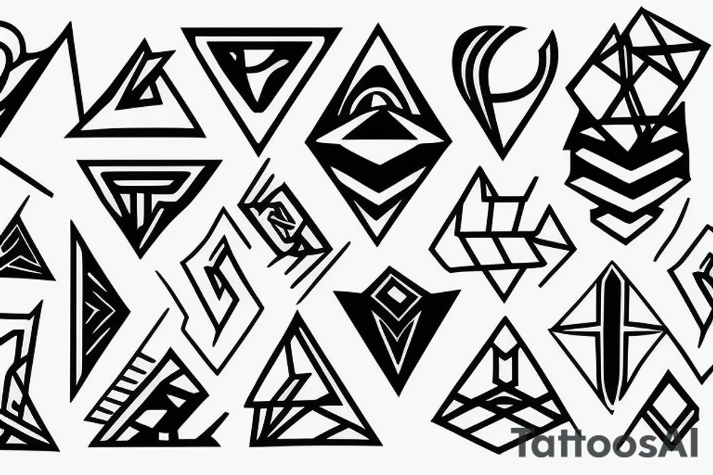 A tattoo design consisting of a series of interlocking triangles or squares, often creating a sense of depth and dimension. tattoo idea