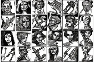 Themis, money, guns, drugs tattoo idea