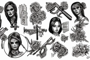 Themis, money, guns, drugs tattoo idea