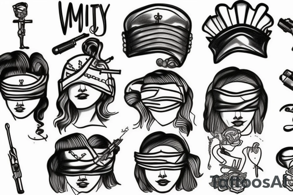 Themis, money, guns, blindfolded tattoo idea