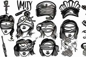 Themis, money, guns, blindfolded tattoo idea
