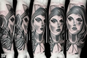 Themis, money, guns, blindfolded tattoo idea