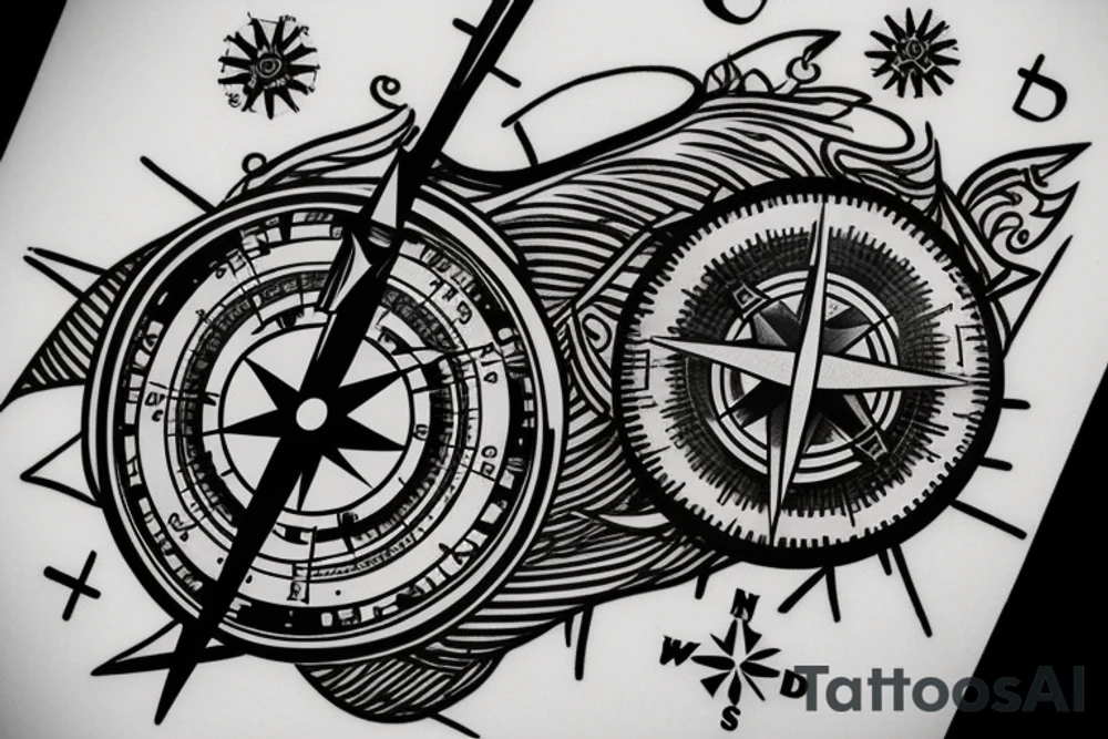 A compass with a sabre sword as the needle pointing to 26.2 degrees tattoo idea