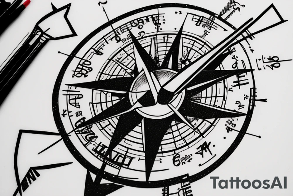 A compass with a sabre sword as the needle pointing to 26.2 degrees tattoo idea