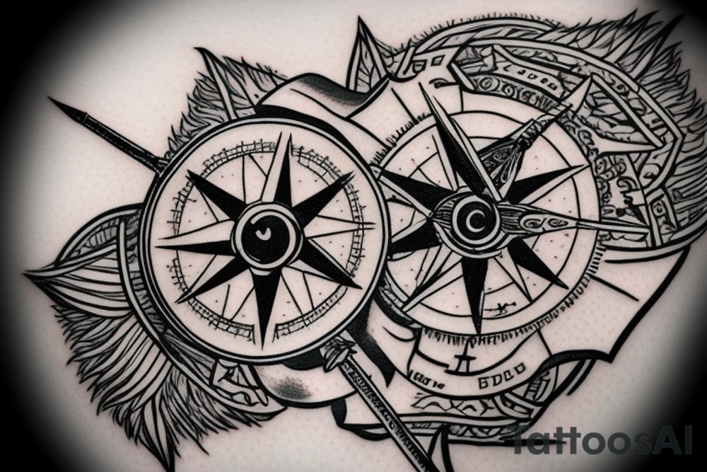 A compass with a sabre sword as the needle pointing to 26.2 degrees tattoo idea