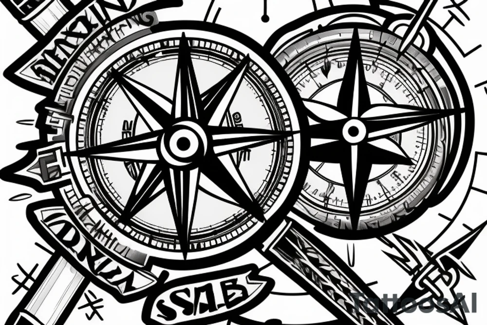 A compass with a sabre sword as the needle pointing to 26.2 degrees tattoo idea