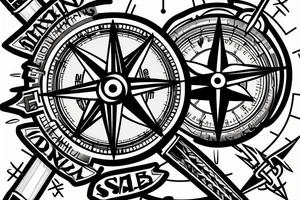 A compass with a sabre sword as the needle pointing to 26.2 degrees tattoo idea