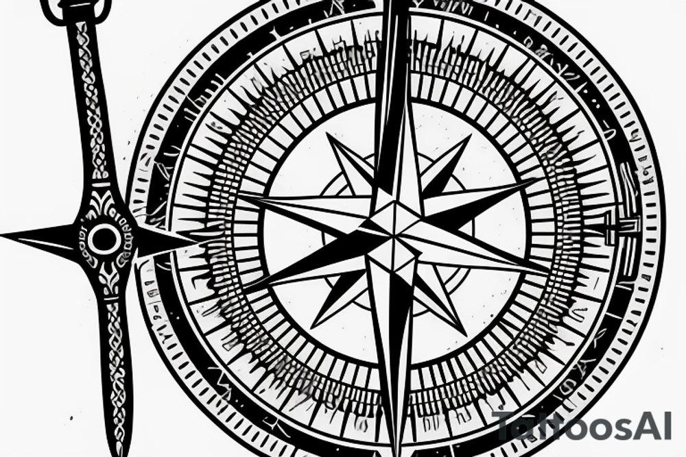 A compass with a sabre sword as the needle pointing to 26.2 degrees tattoo idea