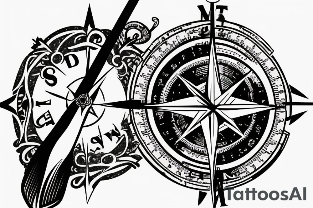 A compass with a sabre sword as the needle pointing to 26.2 degrees tattoo idea