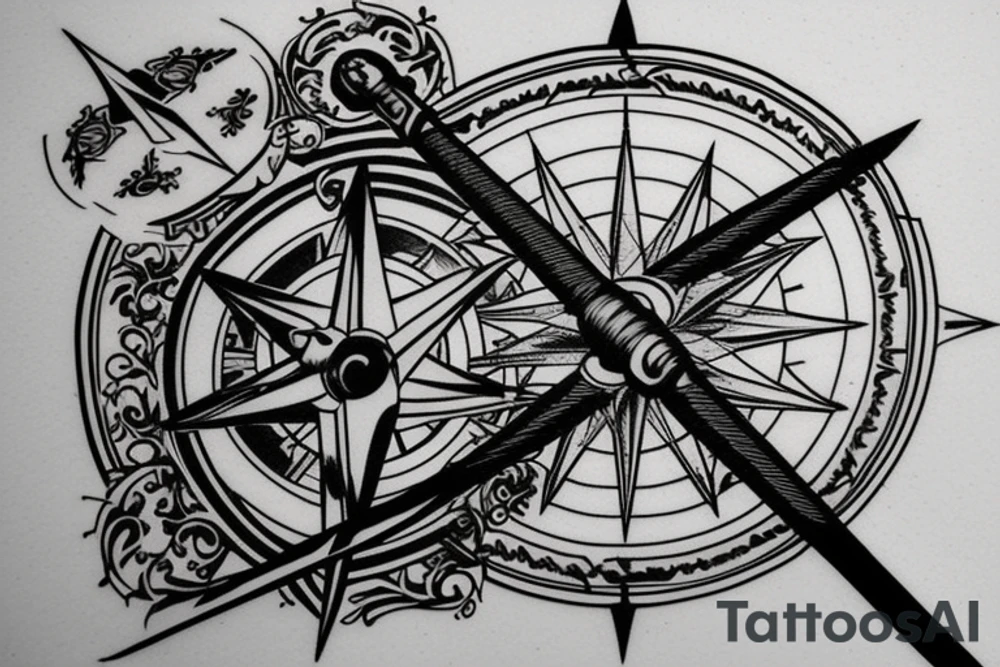 A compass with a sabre sword as the needle tattoo idea