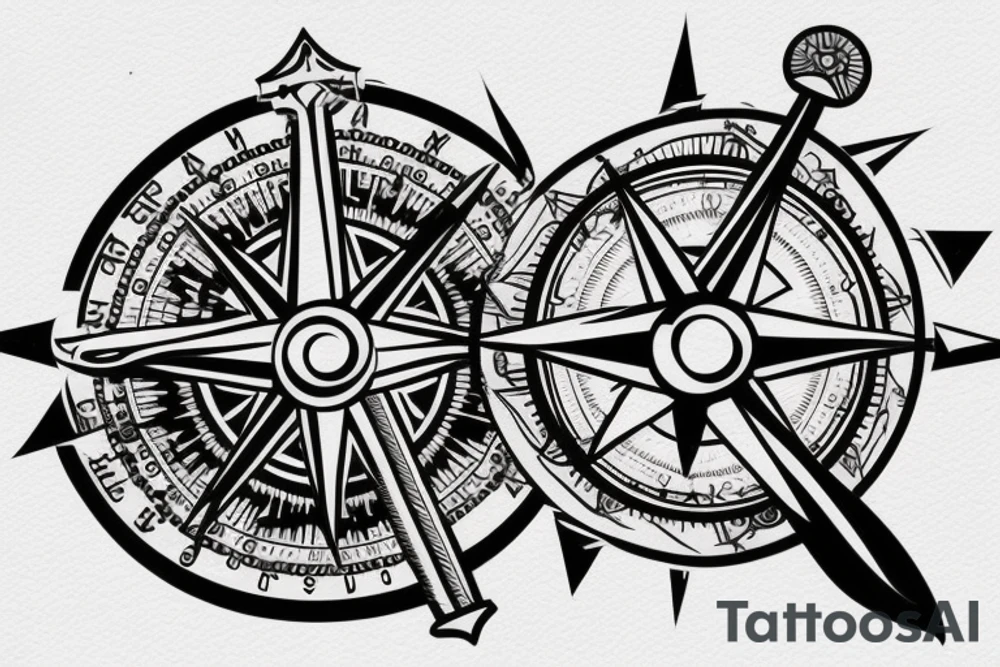 A compass with a sabre sword as the needle tattoo idea