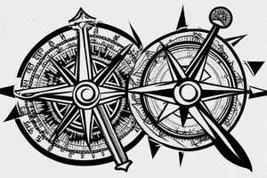 A compass with a sabre sword as the needle tattoo idea