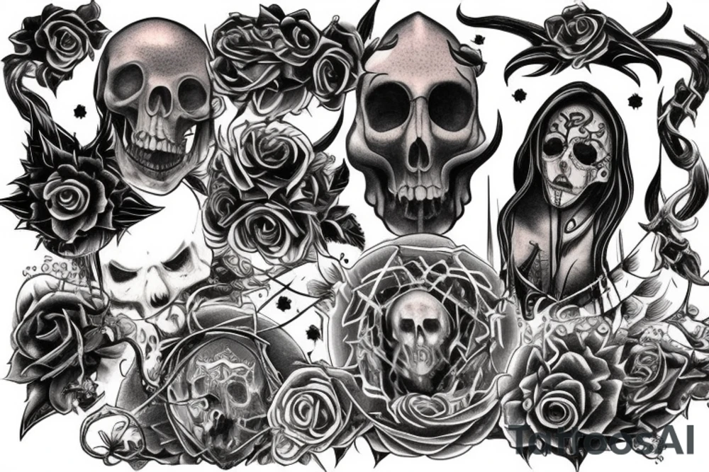 A gothic style that incorporates spiritual themes of journey of life and death tattoo idea