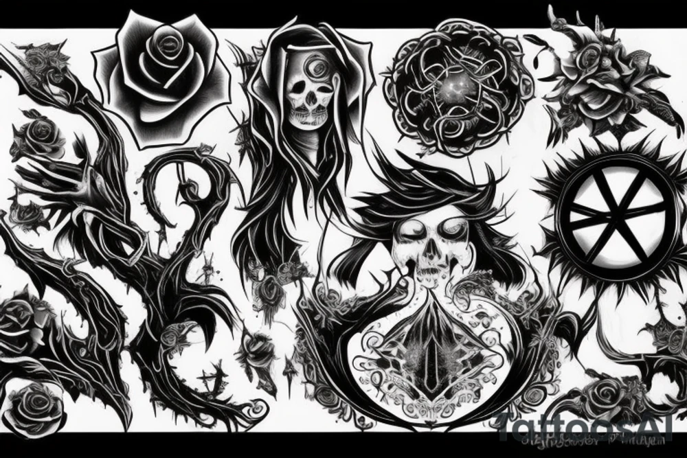 A gothic style that incorporates spiritual themes of journey of life and death tattoo idea