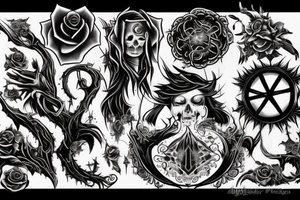 A gothic style that incorporates spiritual themes of journey of life and death tattoo idea