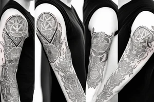 A gothic style sleeve that incorporates spiritual themes of the journey of life and death tattoo idea