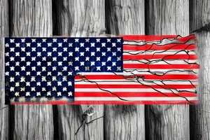 A barbed wire wrapped around old fence posts with a torn American flag wrapped in it. The barbed wire should have three names in it: Erin, Hailey and Carter. tattoo idea