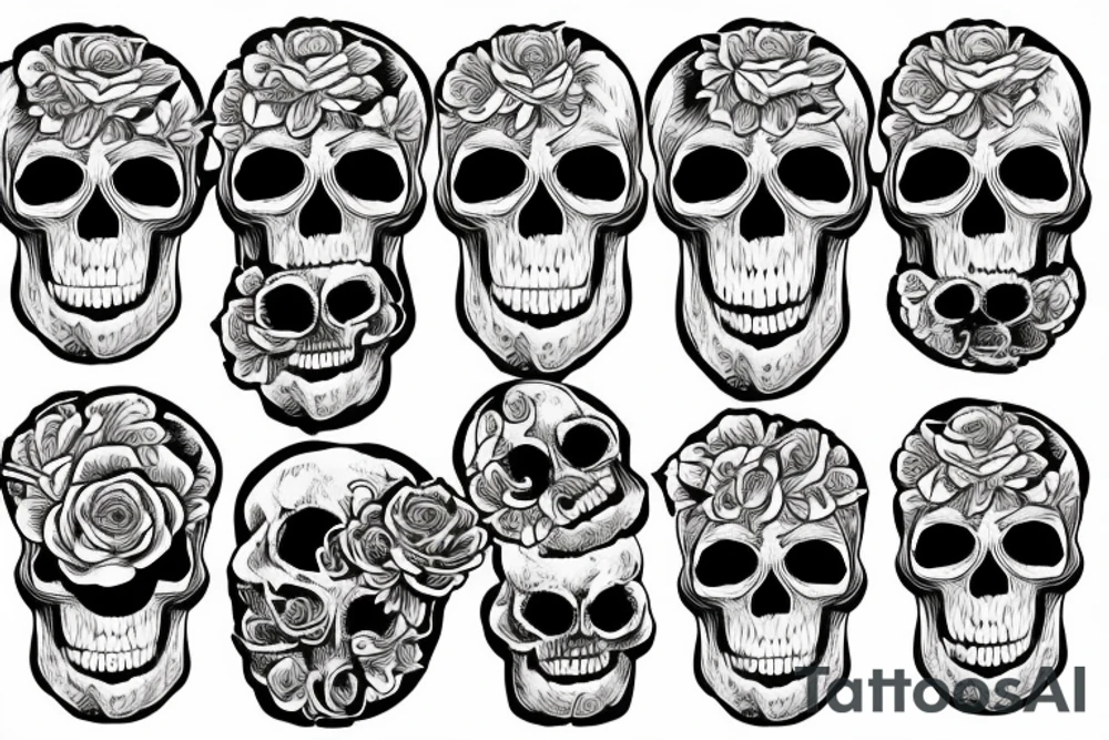 Roses with a skull and birds tattoo idea
