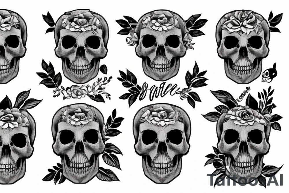 Roses with a skull and birds tattoo idea
