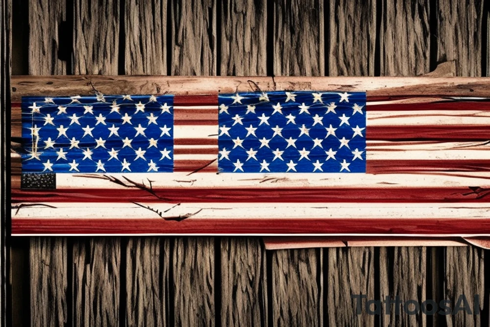 A barbed wire wrapped around old fence posts with a torn American flag wrapped in it. The barbed wire should have three names in it: Erin, Hailey and Carter. tattoo idea