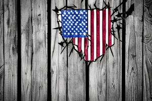 A barbed wire wrapped around old fence posts with a torn American flag wrapped in it. The barbed wire should have three names in it: Erin, Hailey and Carter. tattoo idea