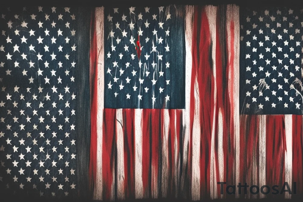 A barbed wire with a torn American flag wrapped in it. The barbed wire should have three names in it: Erin, Hailey and Carter. tattoo idea